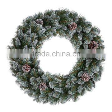 60cm snowing white christmas wreath with pinecone