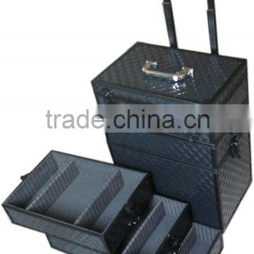 classics pattern aluminum cosmetic trolley case with makeup factory direct