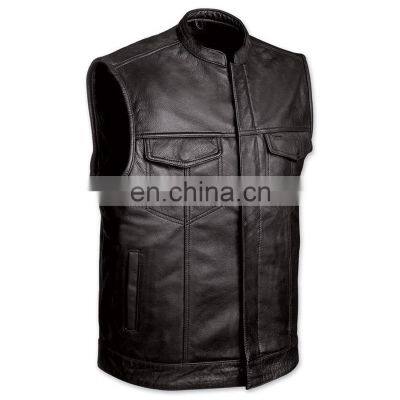 Sialwings genuine leather biker vest for men natural custom made motorcycle riding leather vest manufacturer