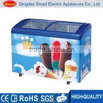 Sliding door/curved glass door ice cream display supermarket freezer