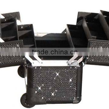 PRO Makeup Artist Rolling Train Case w/ 4trays & Dividers,Aluminum Travel Cosmetic Trolley Case photo-3