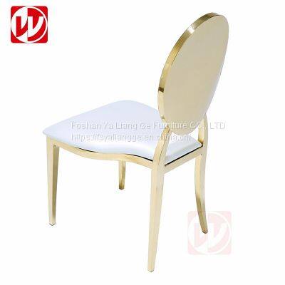Cheap Hot Sale Wedding Rental Banquet Chair Gold Stainless Steel White Leather Restaurant Dining Chair photo-5