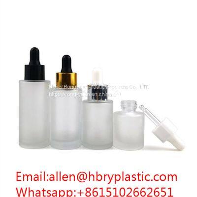 glass fine oil bottle packaging 15m 20ml 30ml 50ml full body golden glass essence oil frosted bottle white screw ild