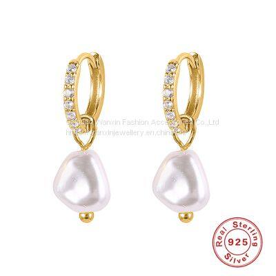 S925 Sterling Silver Baroque Pearl Earrings With Gold Plating photo-2