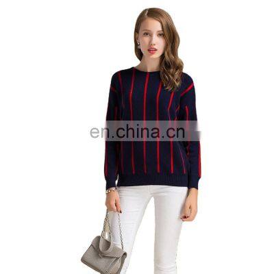 100% Cashmere Vertical Striped round Neck Women's Sweater Knitted Winter OEM Supply