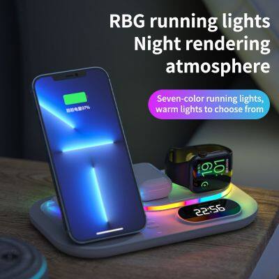 Foldable 4 in 1 Fast Wireless Charger 20W LED Digital Clock Atmosphere Light Multifunction Integrated With Lamp Trending Product photo-5