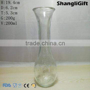 Slim Glass Vase 200ml Fancy Embossed Flower Bottle Small Glassware