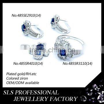 Fashion jewelry set for Blue glass/stones silver jewelry flower shape jewelry inValentines' gift (charming)