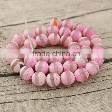 AB0475 Hot Sale Pink Zebra Striped Tibetan Agate Beads
