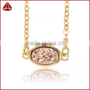 18K Gold Filled Oval Drusy Necklace Dainty Druzy Chain Necklace
