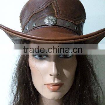 NEW 2015 FASHION BROWN BUCKLE LEATHER TOP HAT GENUINE LEATHER TOP HAT FOR MENS,WOMENS