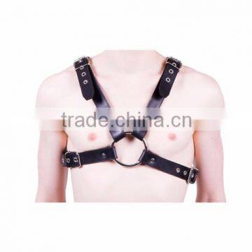 NEW 2015 BLACK BONDAGE MEN'S CHEST HARNESS WITH O RINGS SOFT LEATHER MATERIAL