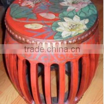 Antique furniture chinese painted wooden drum stool LWS068