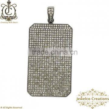 Dog Tag Diamond Pave Pendant, Silver Pendant, Handmade Pendant Jewelry, Pendant Necklace, Fashion Pendant