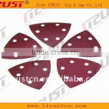 Triangle-shaped abrasive hook and loop discs grinder