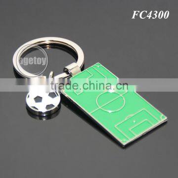 Promotional Soccer Souvenir Zinc Alloy Enamel Green Football Field Shaped Metal Keyring Soccer