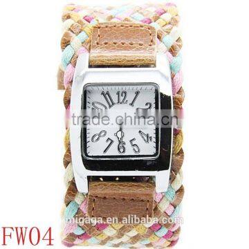 Girl's Women's Weave Fabric Square Quartz Women Bracelet Wrist Watch