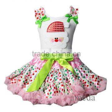 Colorful Pink Polka Dots Pettiskirt Xmas Santa White Tank Top Party Dress