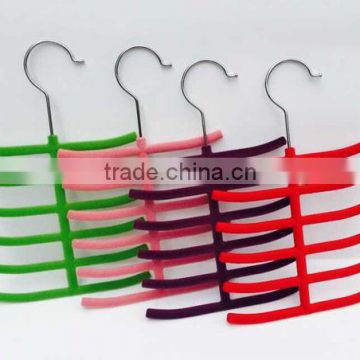 colorful ABS plastic velvet flock tie hanger , 6 tier in both sides