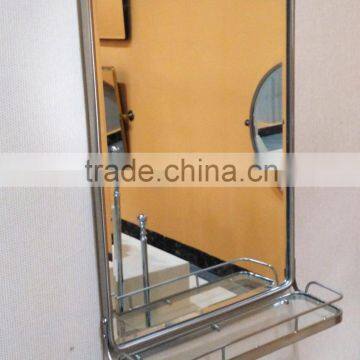 polished chrome aluminium alloy framed bathroom mirror with shelf