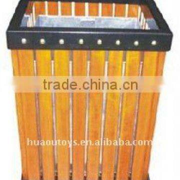 Outdoor Open Top Wood Trash Bin Galvanized Steel