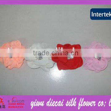 Rhinestone pearl center chiffon fabric flower brooches