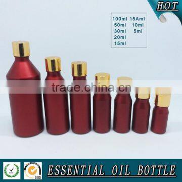Red colored european glass essential oil bottle with gold cap