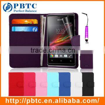 Set Screen Protector Stylus And Case For Sony Xperia E Dual C1605 , Purple Leather Wallet Best Phone Case
