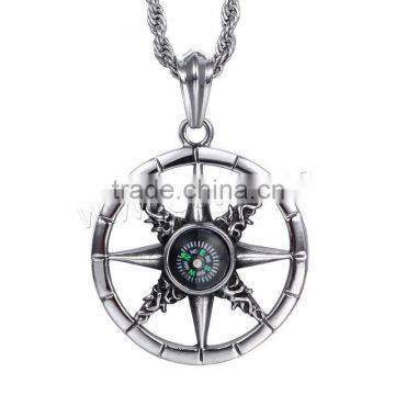 Stainless Steel Pendants, with compass & blacken, 43x50mm