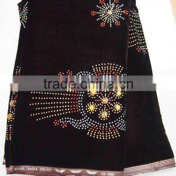 CL4026-coffee African velvet fabric with fashion rhinestones lace