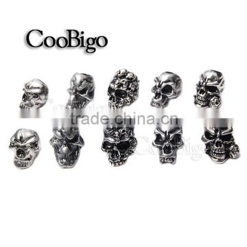 Silver Skull Charm Metal For Paracord Bracelet Knife Lanyards Skull Beads #FLQ076/77/78/79/80-S(Mix-s)