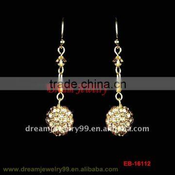 fashion wholesale Gold plated Dangle Earrings , Ball design Crystal Earrings