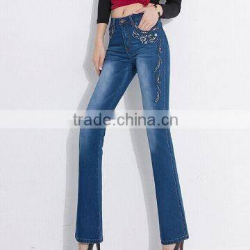 2015 elastic waist hip stamp flared jeans embroider thorn