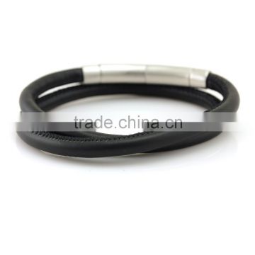 Black genuine sheep leather stainless steel closure bracelets in 2016