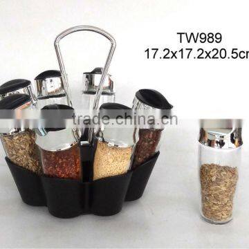 TW989 8pcs glass spice jar set with plastic stand