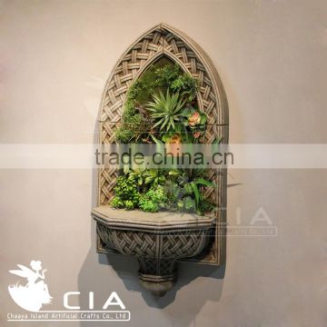 Lifelike Artificial turf grass artificial succulent plants Hanging Wall ornaments with specialplanter