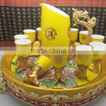 Factory direct 12 Animal Zodiac yellow ceramic wine cup/metal wine cups