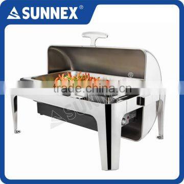 SUNNEX Professional Highly Polished Stainless Steel Roll Top Cover 220V AC, 760W 13.5LTR/14.3 U.S.Qt Electric Chafing Dish