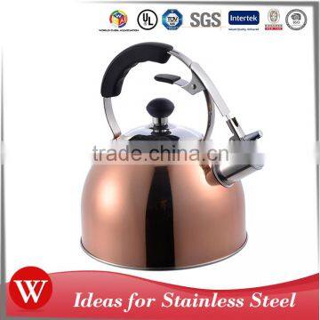 Copper plated 2.7L stainless steel whistling kettle camping non electric tea kettle with single bottom