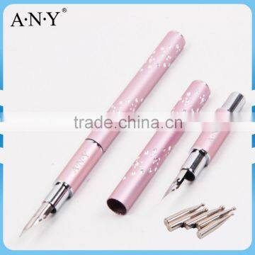 ANY Nail Art Design Pink Metal Handle Nail Ink Paint Brush Pen with Dotting Tools