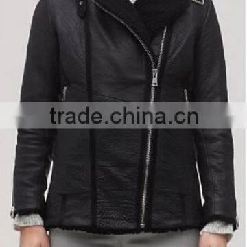 real black sheepskin genuine shearling jacket for women