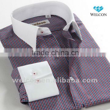 long sleeve Italian style latest fashion design 100% cotton harmonia collar plaid business dress formal shirts for men