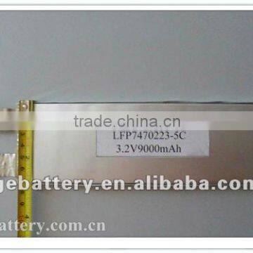 Rechargeable high rate Li-PO battery cell 5C 3.2V 9000mah for MP4, model aircraft, miner's lamp