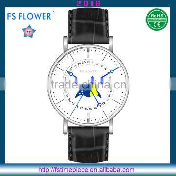 FS FLOWER - Classical Multifuntion 6P80 Miyota Japan Movt Quartz Watch Men 2016 40 mm Size White Dial Leather Watch Strap