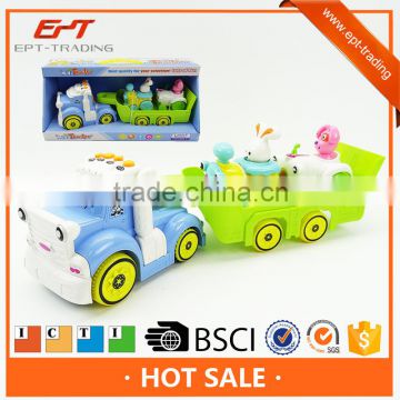 Best quality plastic friction cartoon trailer truck toy with music