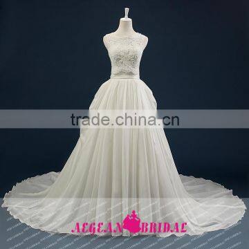 RW02 Real Samples Long Chiffon Wedding Dress With Jacket Lace Applique Wedding Gown