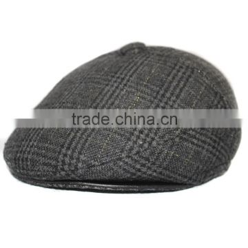 Plaid pattern wool material flat cap with foldable earflap