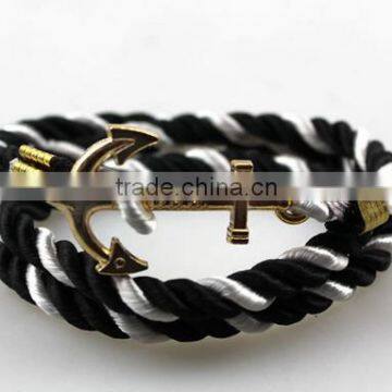 Leather Rope Stainless Steel Gold Anchor Bracelet/Hook Bracelet Anchor Wholesale photo-2