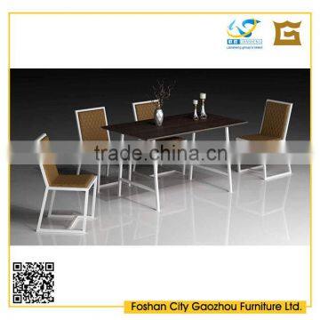 modern design wooden top white paint steel frame dining table chair set