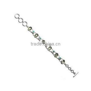 Natural Green Amethyst Turquoise Sterling Silver Bracelate